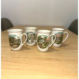 Currier and Ives Four Seasons Mugs Set of 4 VINTAGE
